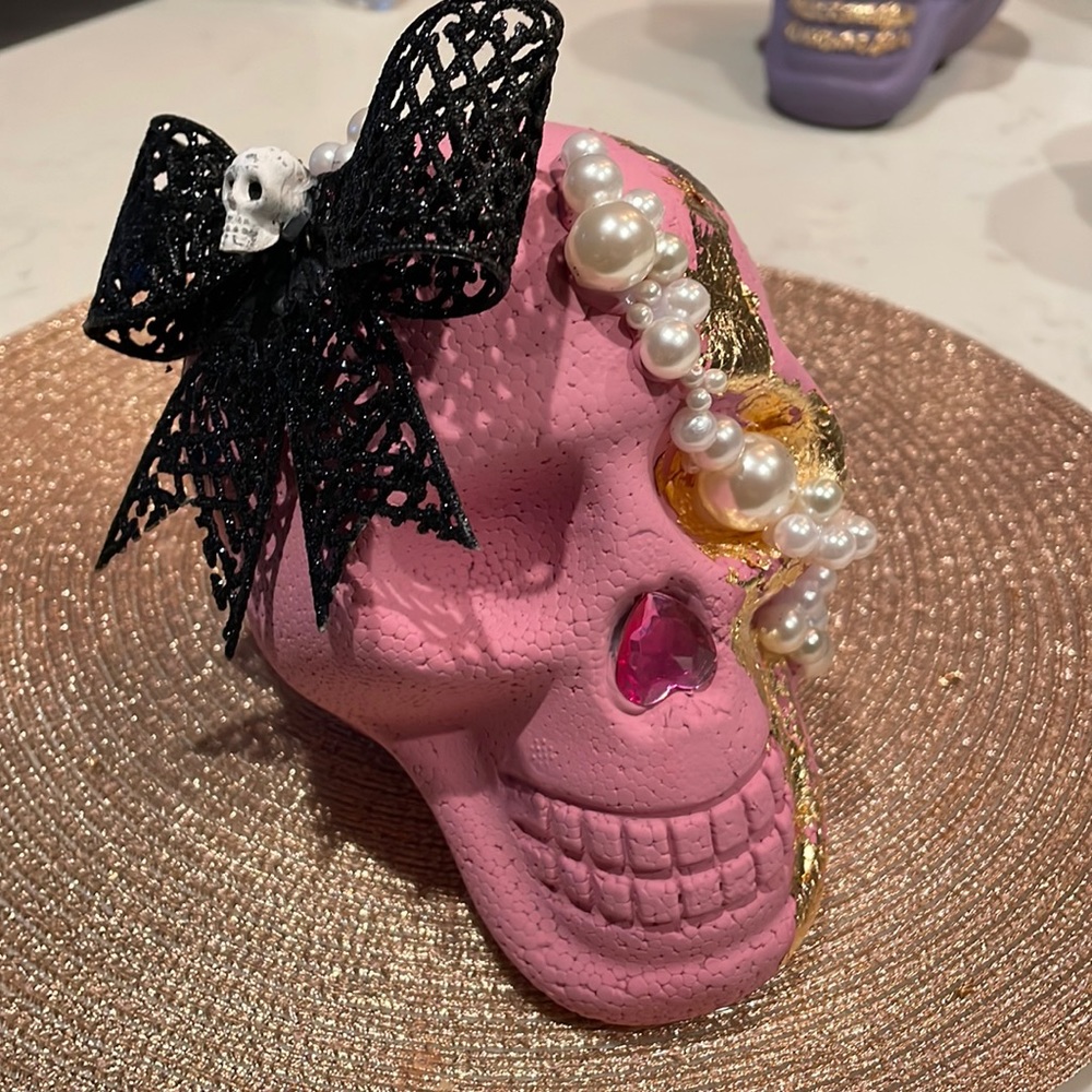 Pink Halloween embellished skull